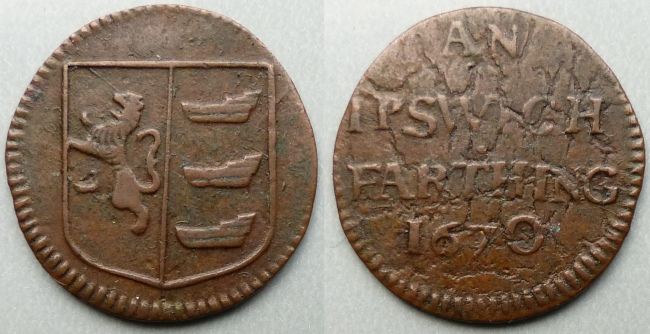 Ipswich, town issue 1670 farthing N4354